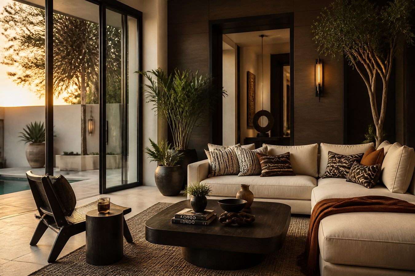 Designer guest villa in champagne light