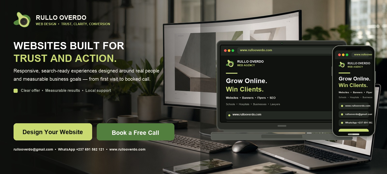 Web design banner showing websites built for trust and action
